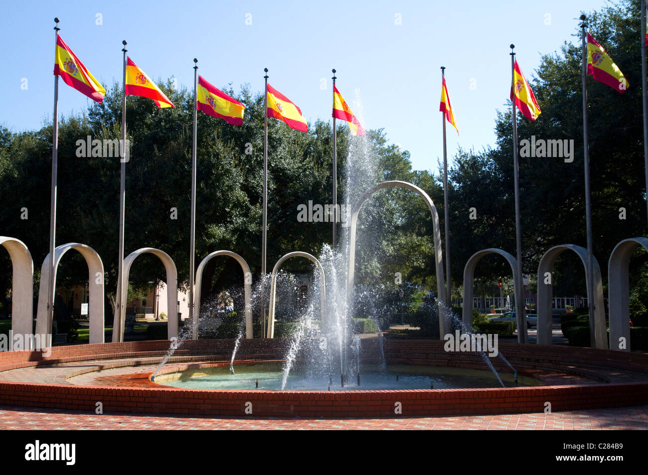 Das Spanisch Plaza ist eine Innenstadt Park, der ehrt die spanische Besetzung der Mobile, Alabama, USA. Stockfoto