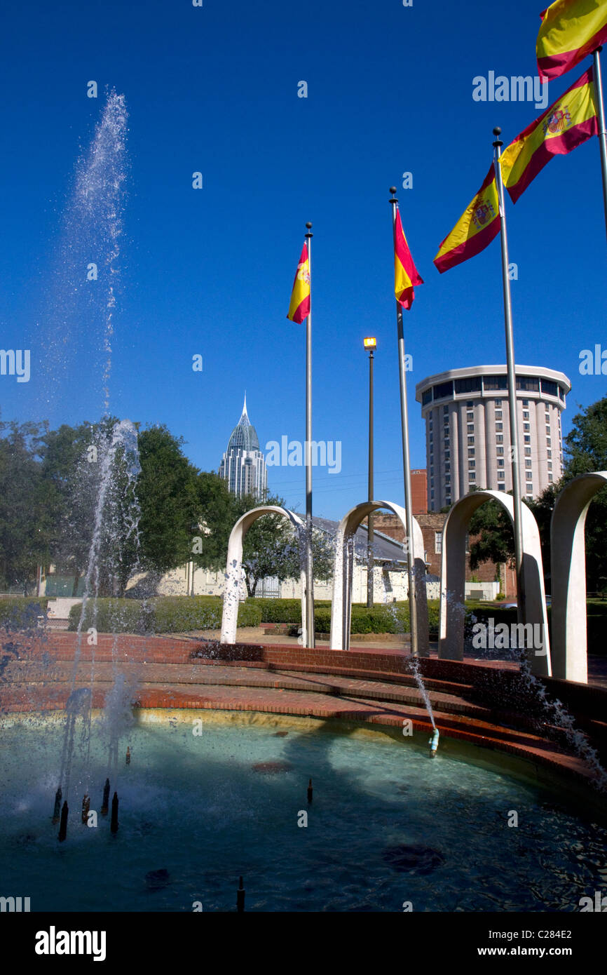 Das Spanisch Plaza ist eine Innenstadt Park, der ehrt die spanische Besetzung der Mobile, Alabama, USA. Stockfoto