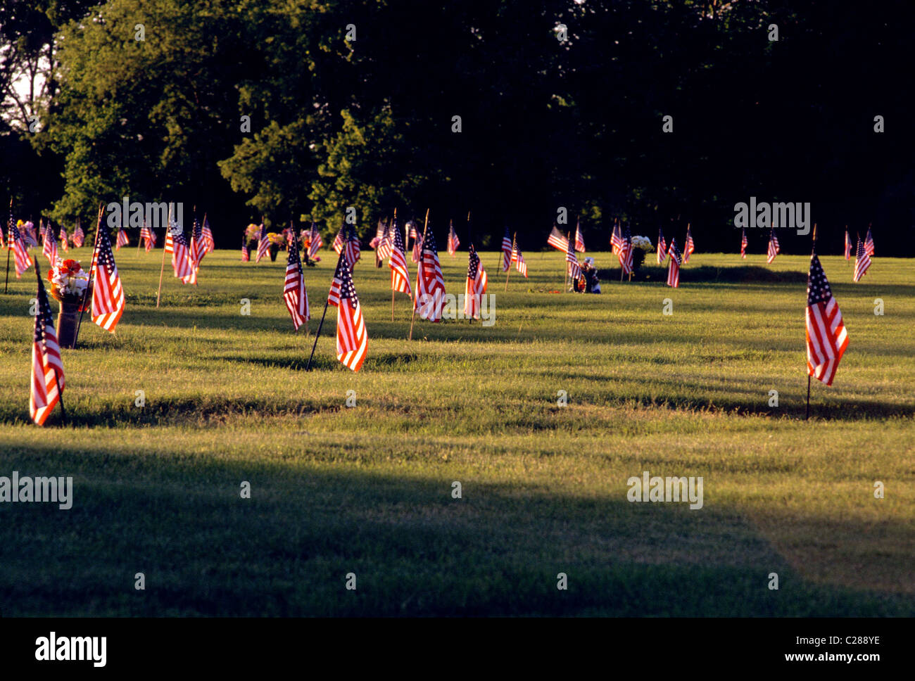 Old Glory, Flagge der Vereinigten Staaten von Amerika, fliegen auf der Fourth Of July, Tünche Gedenkpark & Friedhof Pennsylvania Stockfoto
