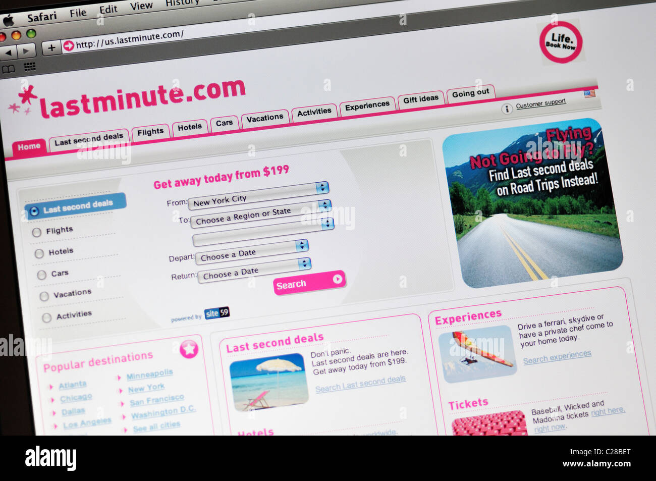 Lastminute Flugtickets suchen website Stockfoto