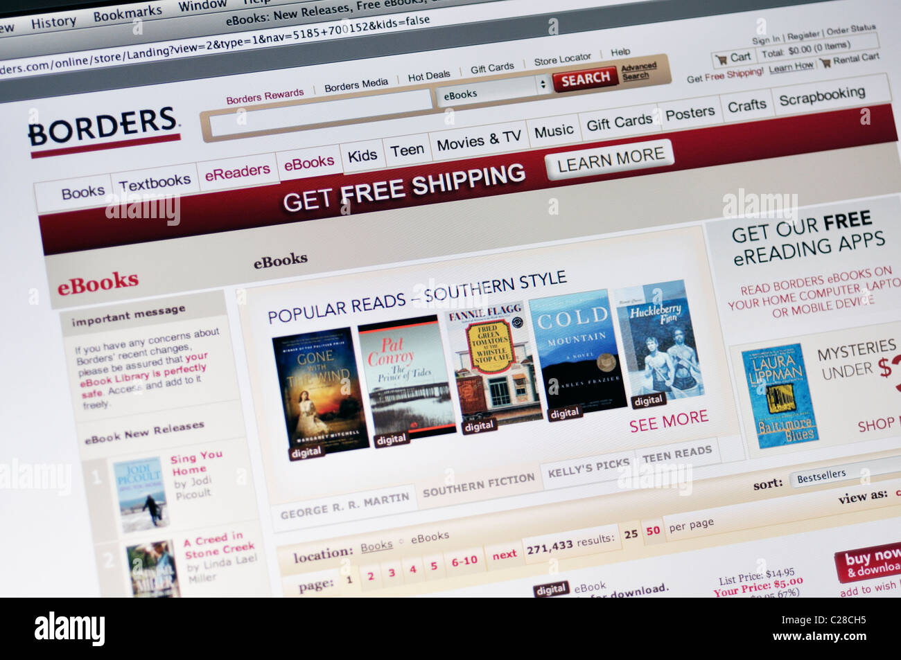 Grenzt an Buchhandlung Website - Bücher für elektronische Leser Stockfoto