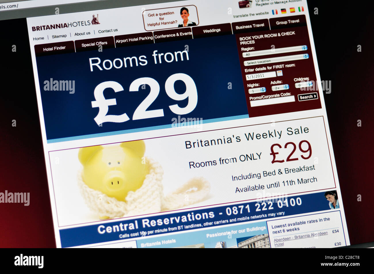 Website für Britannia hotels Stockfoto