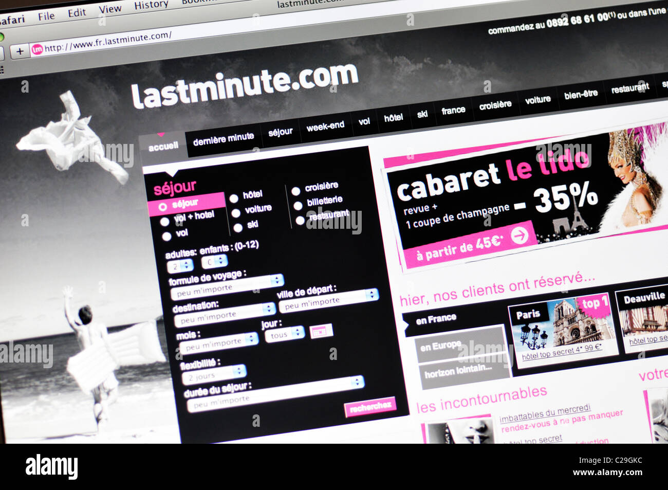 Lastminute Flug Buchung Website - auf Französisch Stockfoto