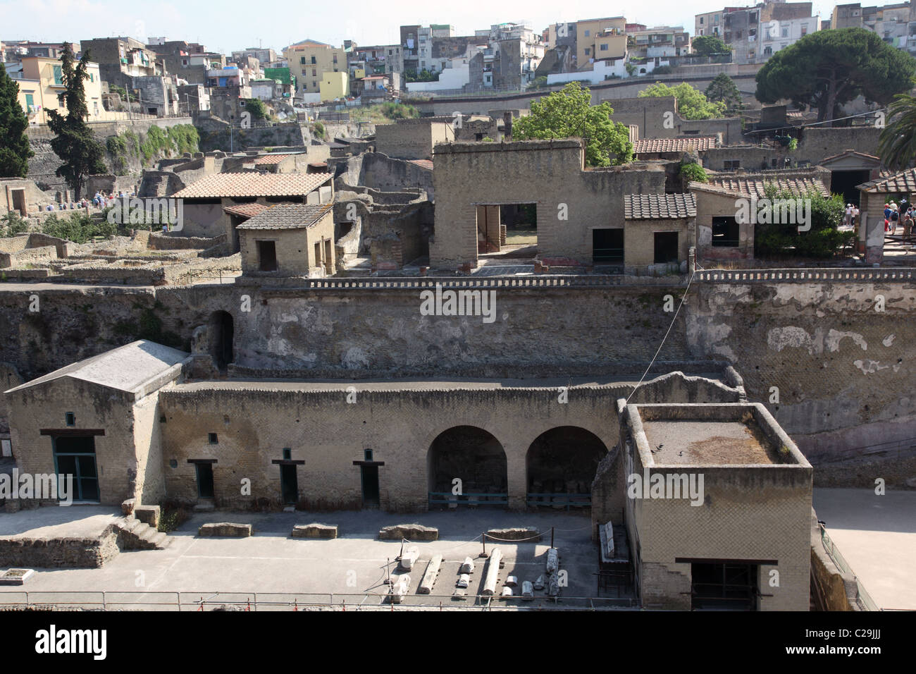 Blick auf die antike Stadt Herculaneum, Kampanien, Italien Stockfoto