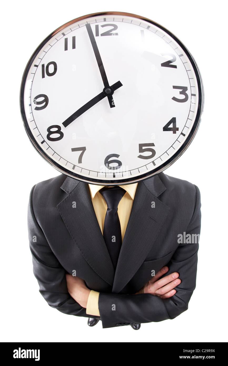 Verzerrtes Bild eines Geschäftsmannes mit Uhr statt Kopf Stockfoto