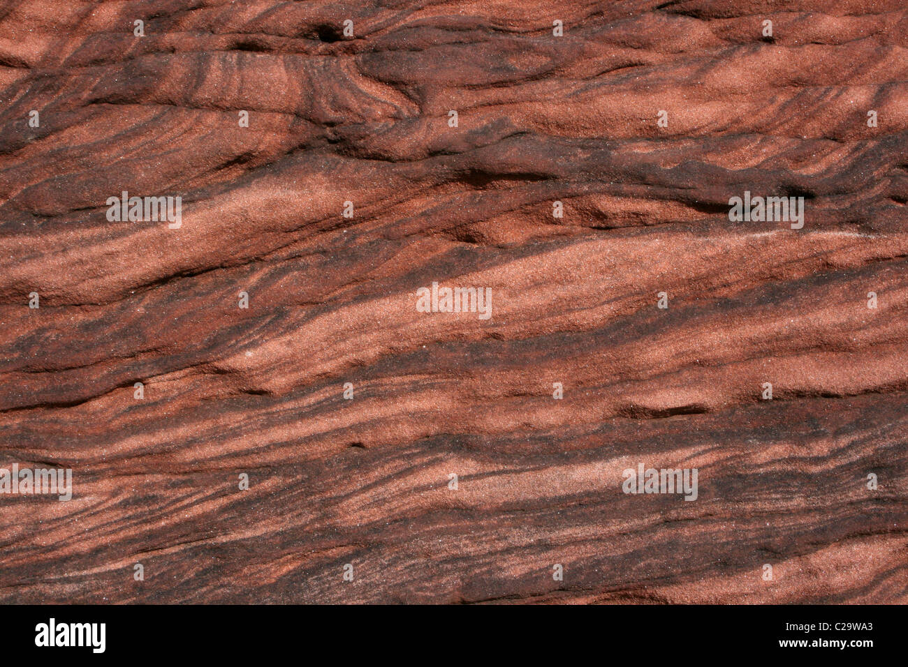 Gesteinsschichten In Bunter Sandstein, Hilbre Insel, Wirral, Merseyside, UK Stockfoto