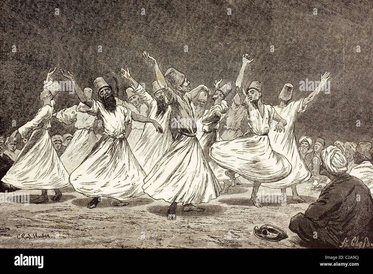 Tanzenden Derwische im 19. Jahrhundert. Stockfoto