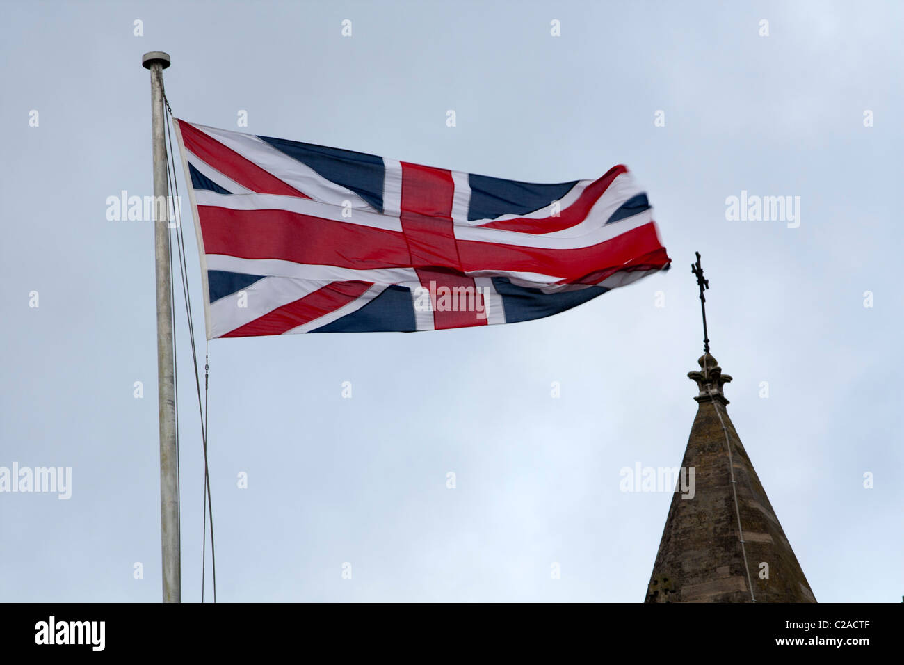 Union Jack fliegen in Cambridge Stockfoto