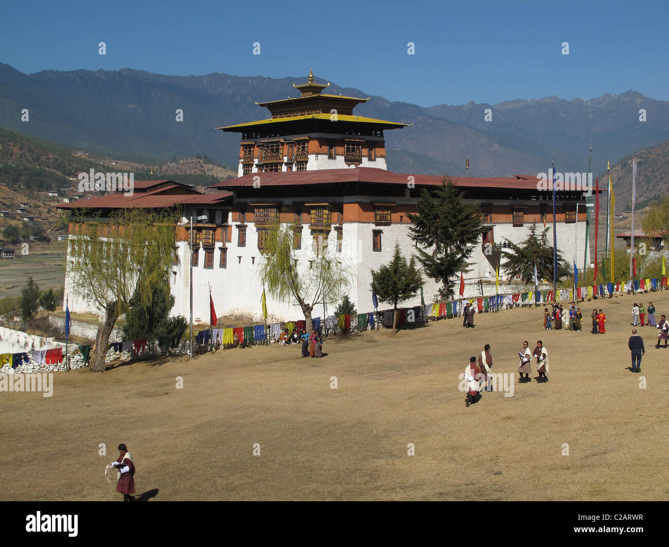 Paro Dzong während Paro Tsechu, westliche Bhutan Stockfoto