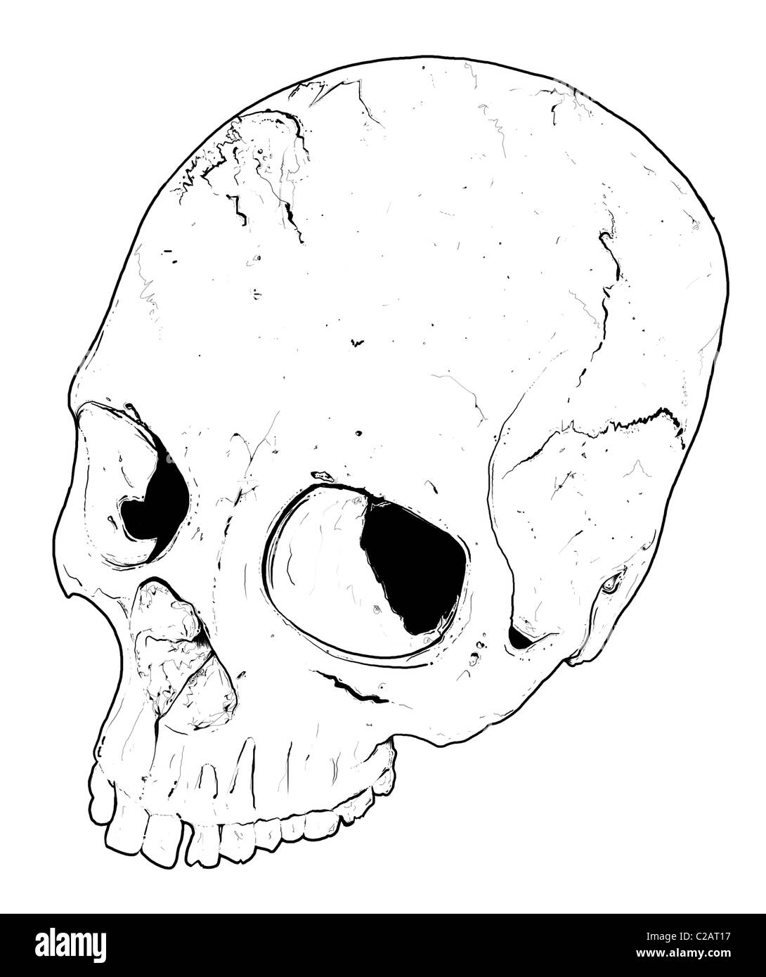 Menschliche Hand gezeichnete Schädel Angst Tod Kopf tot Piraten Stockfoto