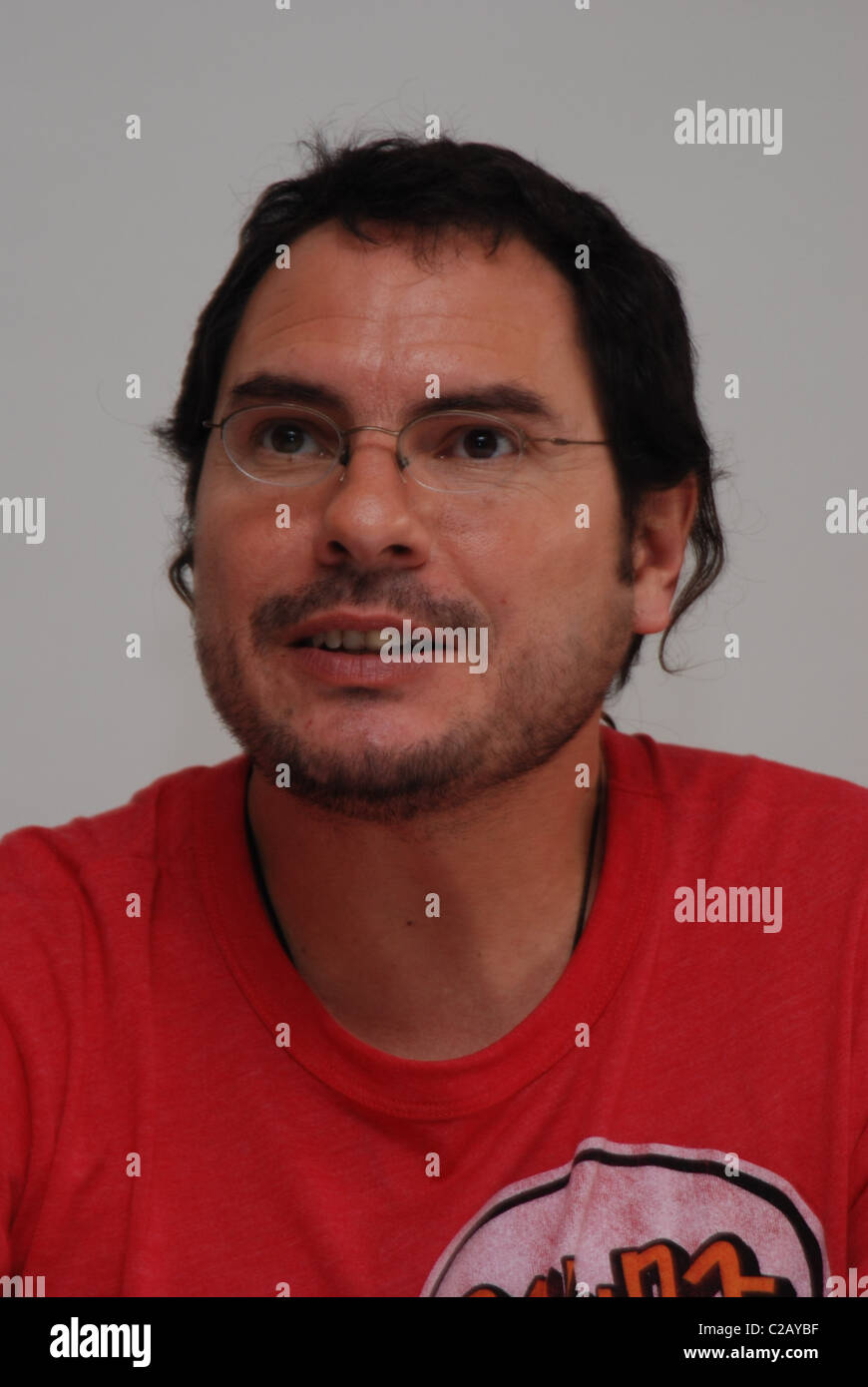 Carlos Cuarón die Besetzung von "Rudo y Cursi" auf einer Pressekonferenz anlässlich der Four Seasons Hotel Beverly Hills, California- Stockfoto