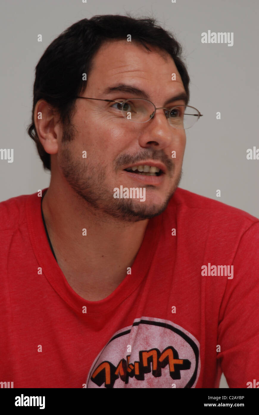 Carlos Cuarón die Besetzung von "Rudo y Cursi" auf einer Pressekonferenz anlässlich der Four Seasons Hotel Beverly Hills, California- Stockfoto