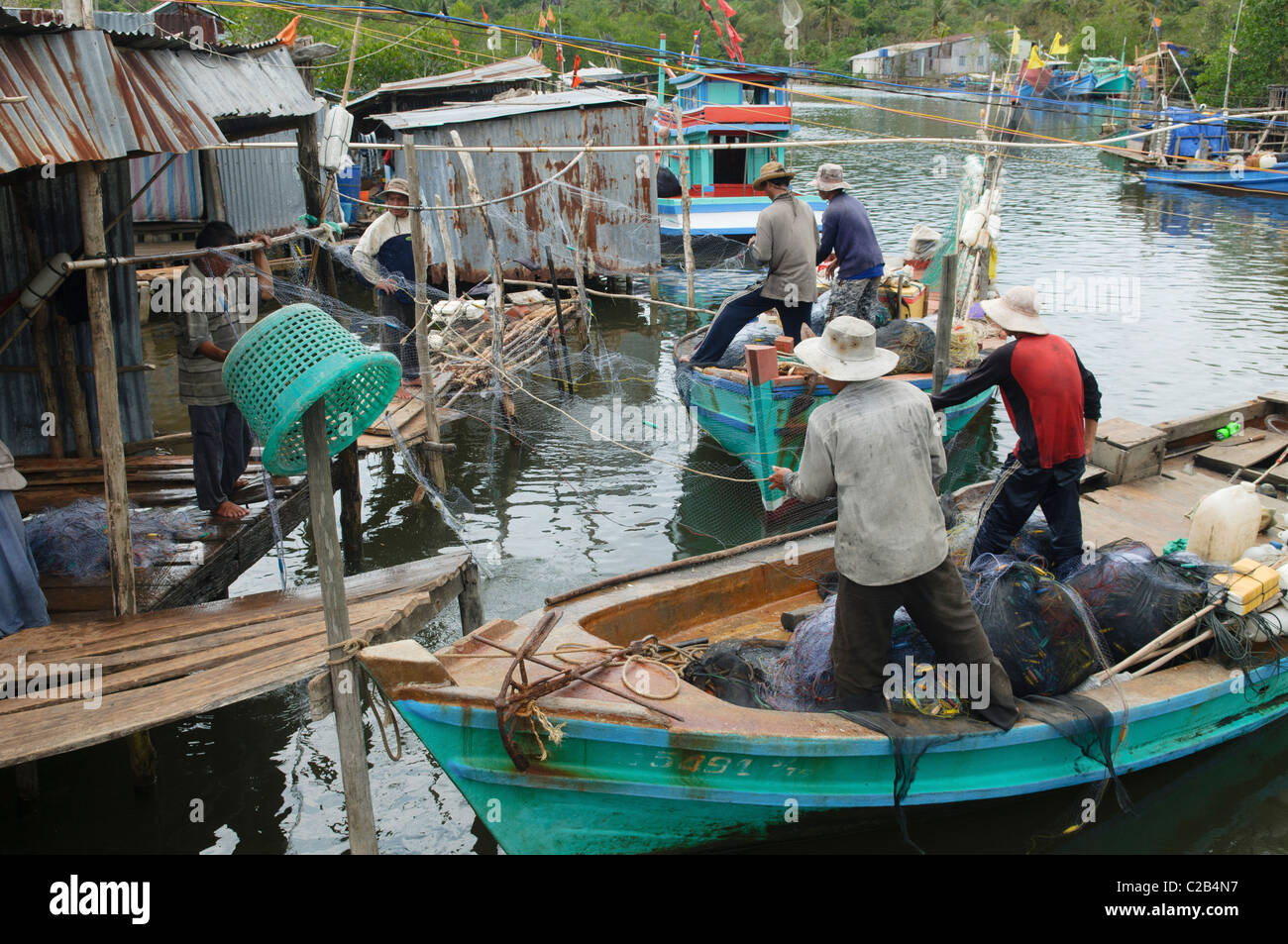Leben in einem Fischerdorf auf der Insel Phu Quoc in Vietnam Stockfoto