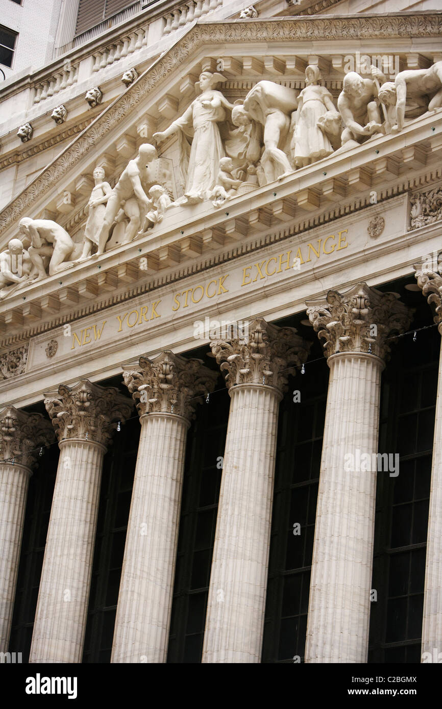 New York Stock Exchange, von Außen Stockfoto
