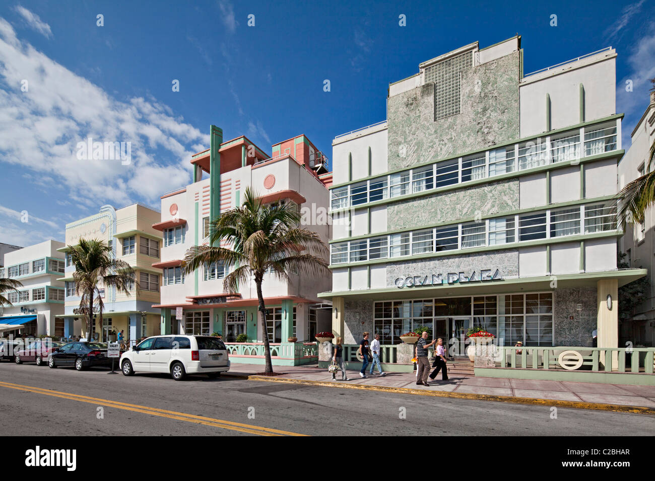 Ocean Drive Hotels, South Beach, Miami Stockfoto