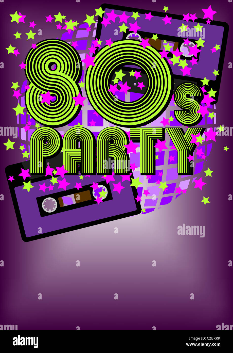 Retro-Party Hintergrund - Audio-Kassette auf mehrfarbiger Hintergrund Stockfoto