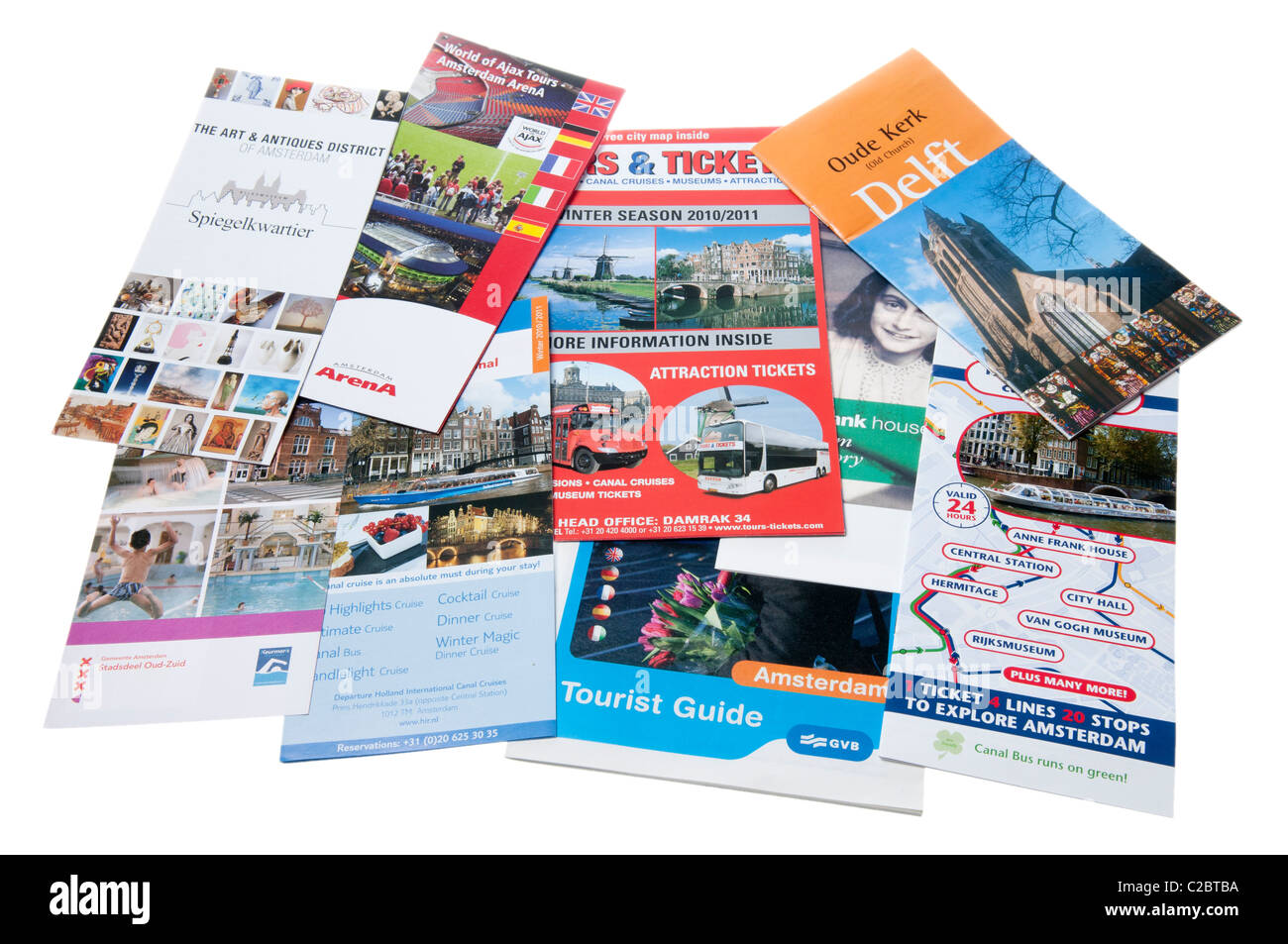 Auswahl an touristischen Broschüren aus Amsterdam, Holland, Niederlande Stockfoto