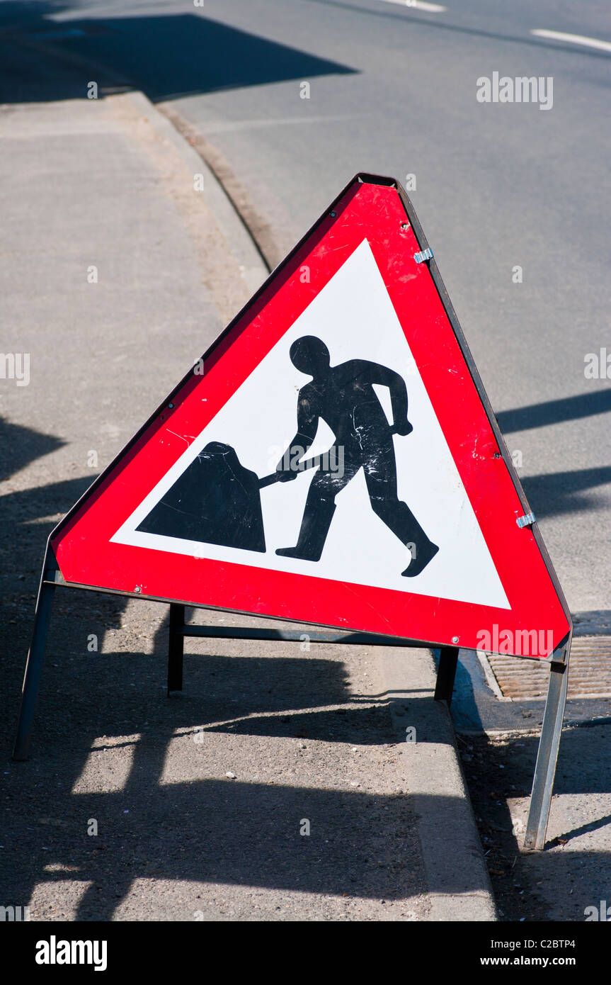 UK Road Traffic Sign Baustellen voraus Stockfoto