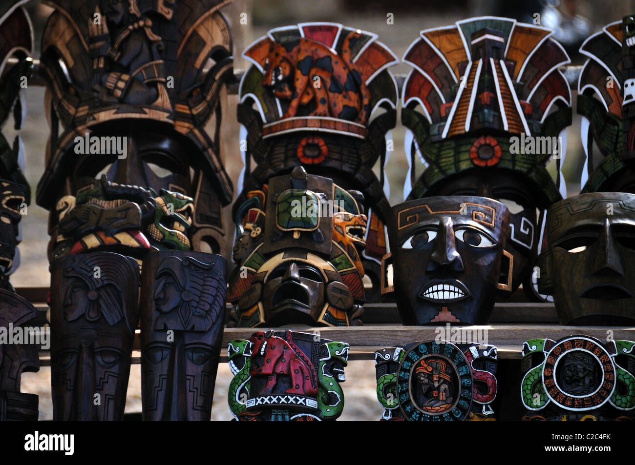 Maya-Masken zum Verkauf in Chichen Itza Stockfoto