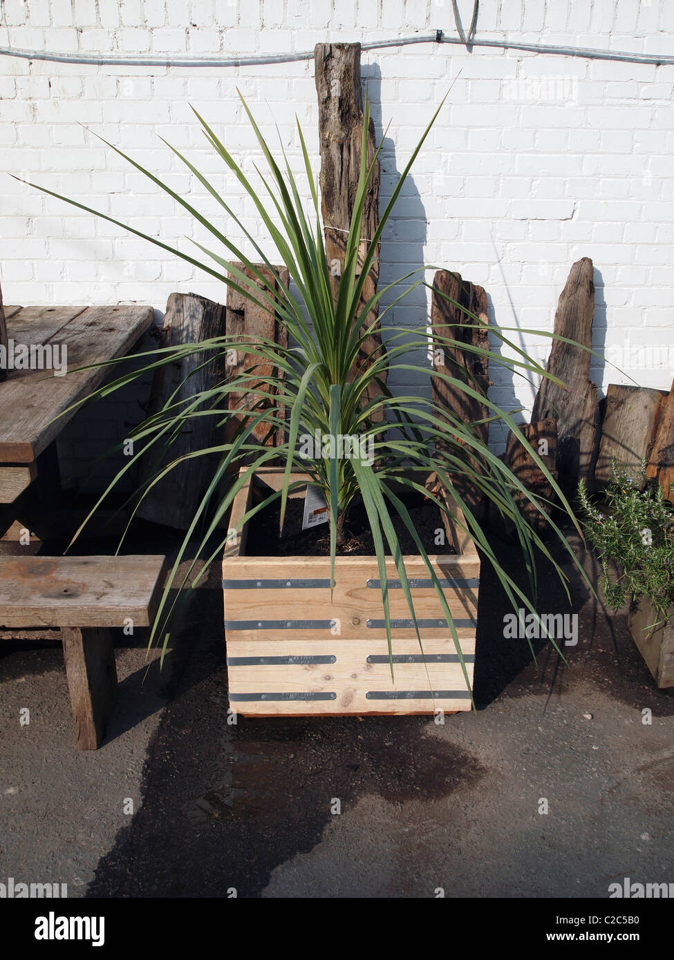 Garten Pflanzer hergestellt aus recyceltem Holz an der Brighton Woodstore, Circus Street, Brighton Stockfoto
