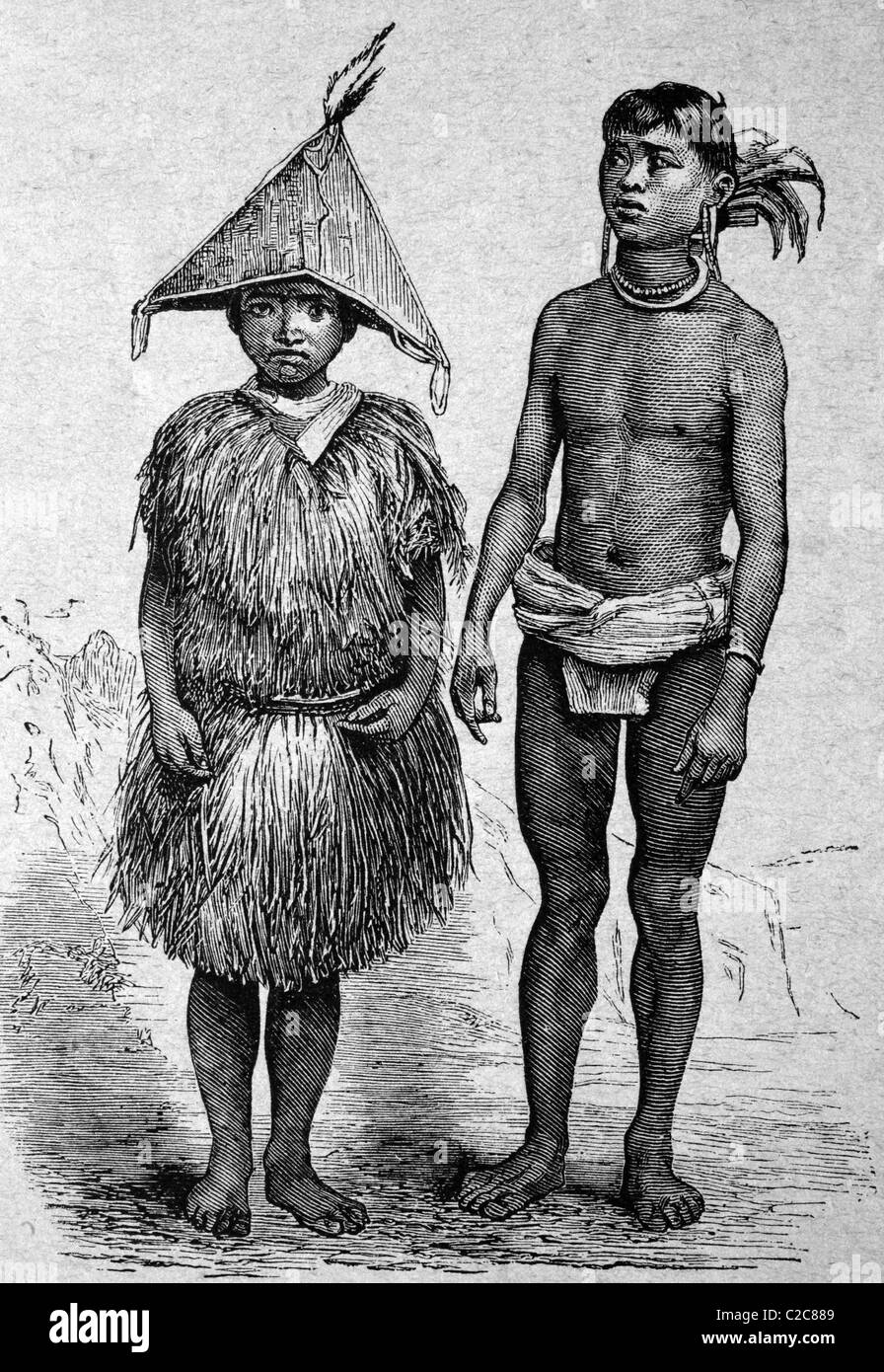 Ureinwohner der Inseln Pagi, ostindischen Archipel, historische Abbildung, ca. 1886 Stockfoto