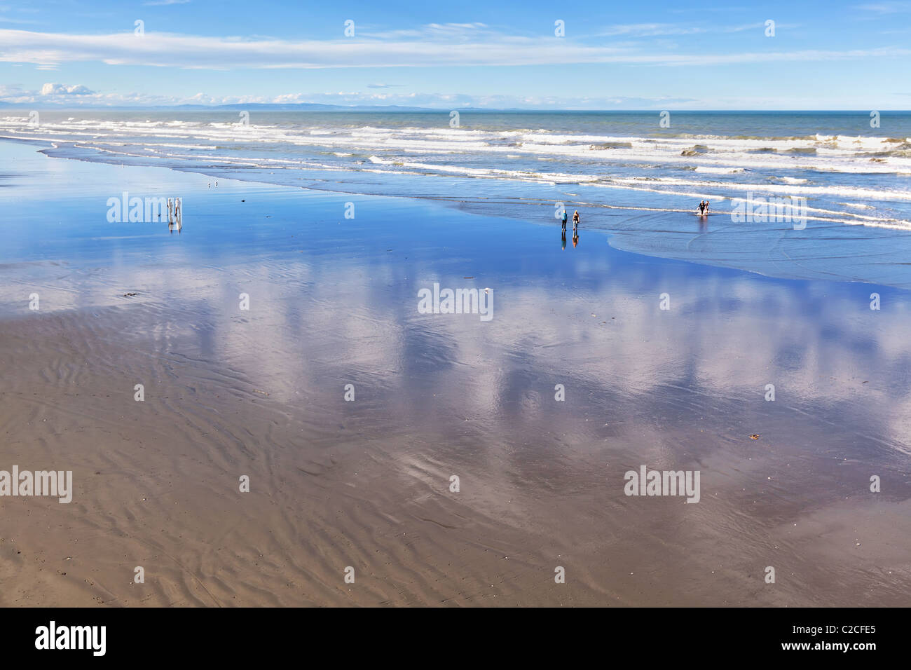 New Brighton Pier Strand Küste Meer Steg Handläufe Christchurch Neuseeland Stockfoto