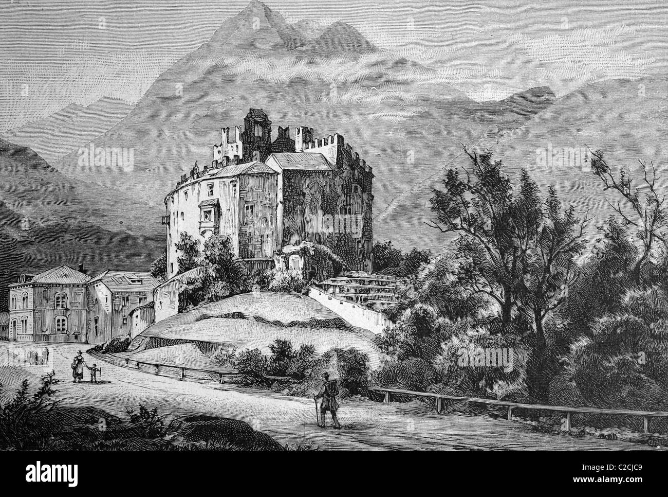 Forst-Schloss in der Nähe von Meran, Meran, Provinz von Bolzano-Bozen, Italien, Geschichtsbild, ca. 1893 Stockfoto