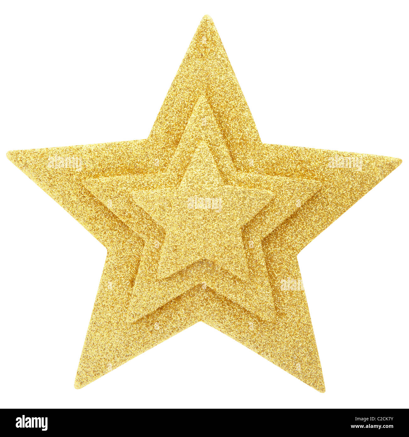 Gold Stern Ornament isoliert auf weißem Hintergrund Stockfoto