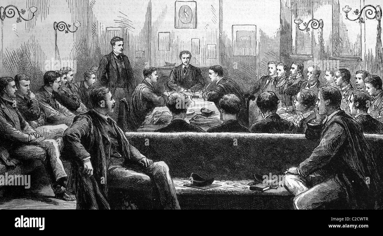 "Die '' Elster und stumpf '' debattierende Gesellschaft, Trinity College, Cambridge, England, historisches Bild, 1883" Stockfoto