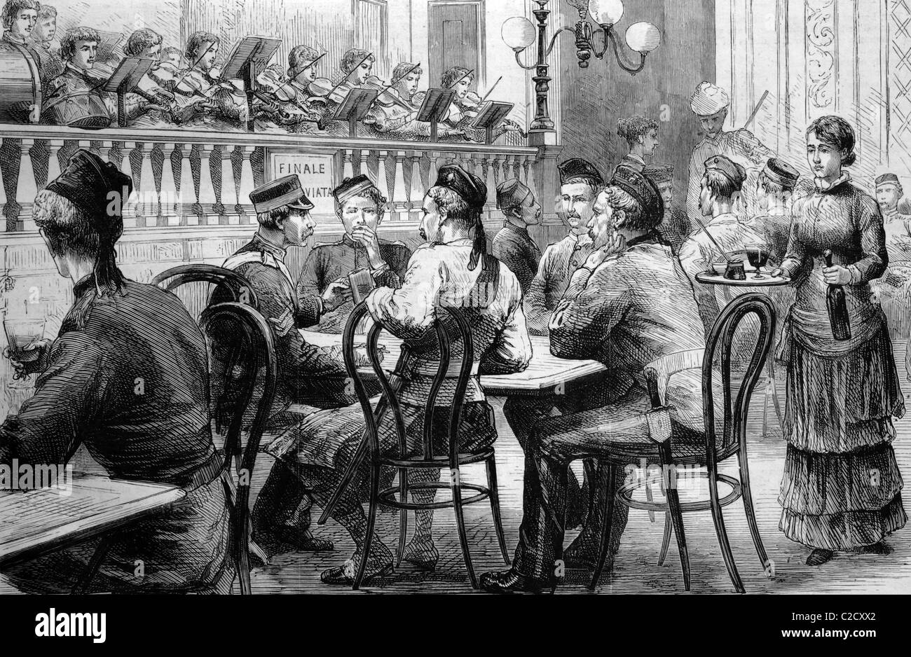Ägypten nach Kriegsende im Jahre 1883, Erholung in einem lokalen Restaurant, historische Abbildung, 1884 Stockfoto