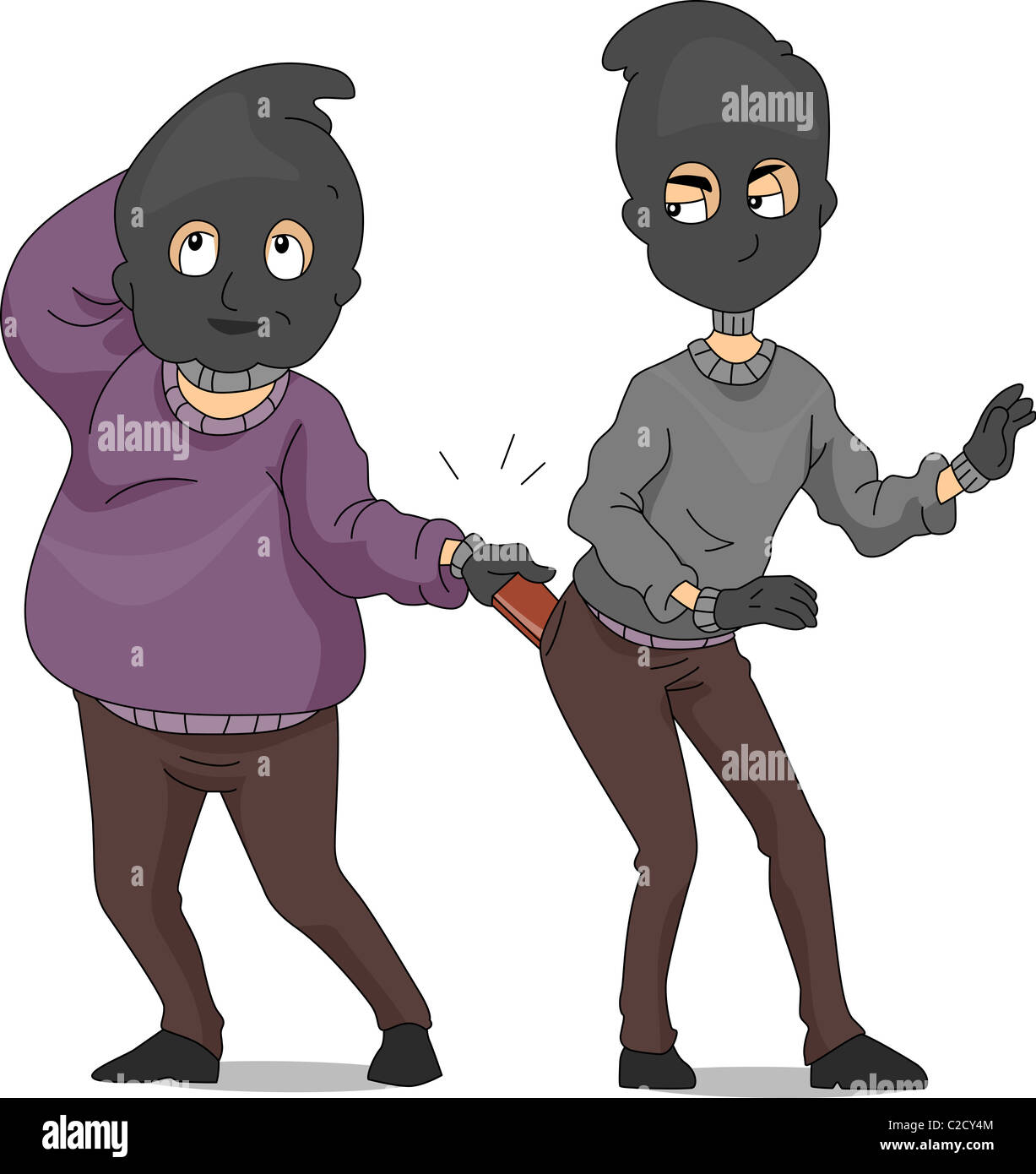 Beispiel für ein Taschendieb unter einem anderen Taschendieb Brieftasche Stockfoto