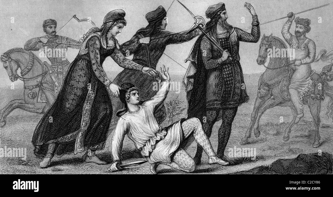 Mode, Kostüme aus der Antike, von links: Sassaniden Kostüm, Phrygian Frauen Kostüm, Phrygian Herren Kostüm, Sassani Stockfoto Mode, Kostüme aus der Antike, von links: Sassaniden Kostüm, Phrygian Frauen Kostüm, Phrygian Herren Kostüm, Sassani Stockfoto