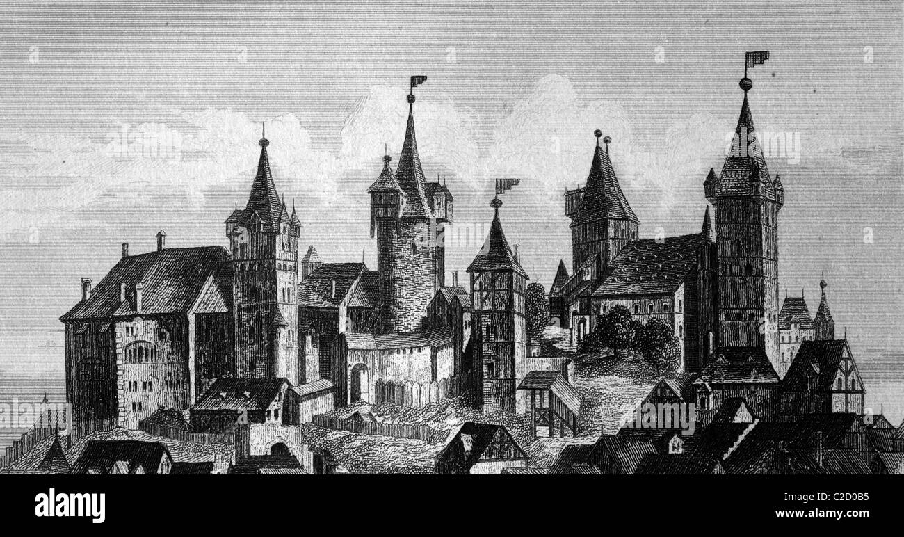Burg von Nürnberg, Bayern, Deutschland, Blick aus dem 15. Jahrhundert, historische Abbildung Stockfoto