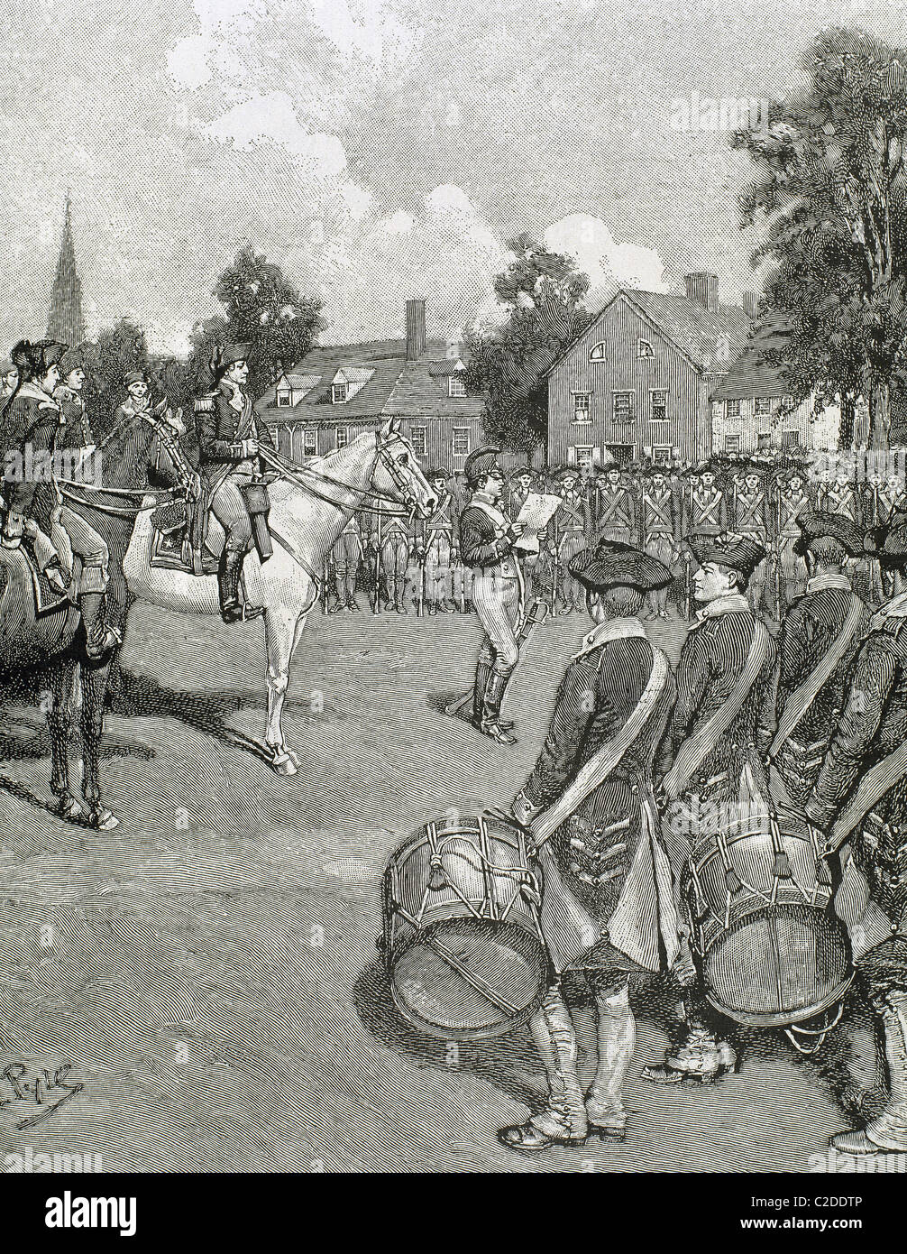 Amerikanischer Unabhängigkeitskrieg (1775-1783). Unabhängigkeitserklärung: General Washingtons Armee am 9. Juli 1776 in New York. Stockfoto