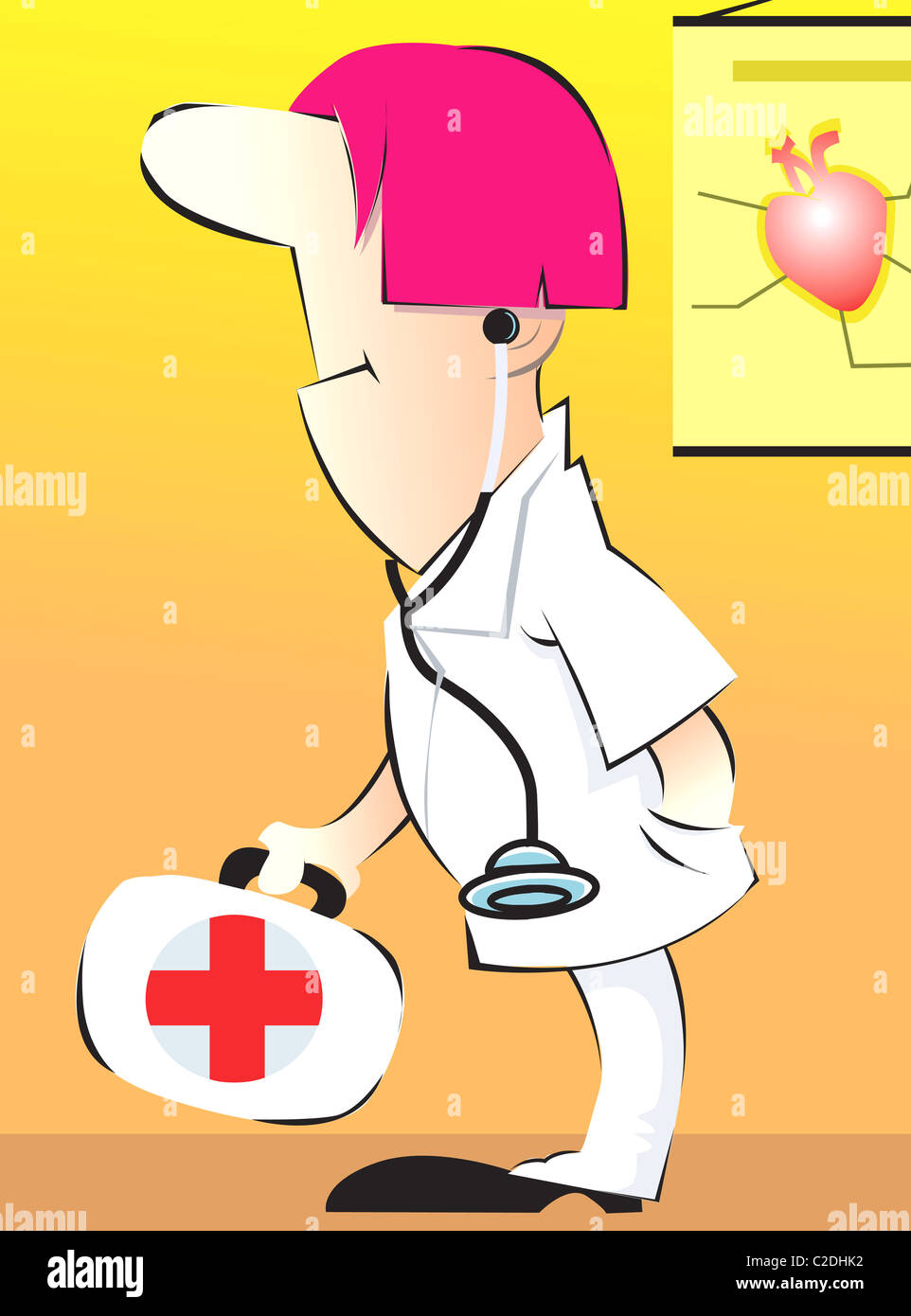 Abbildung eines Arztes stehend mit erste-Hilfe-Kasten Stockfoto