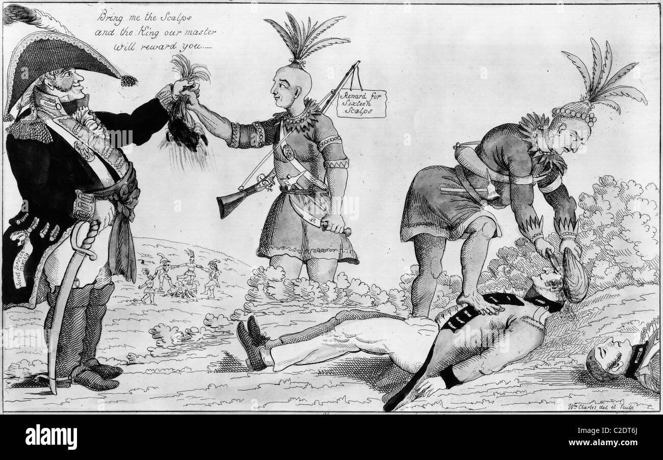 Karikatur auf die Briten und die indianischen Verbündeten Stockfoto