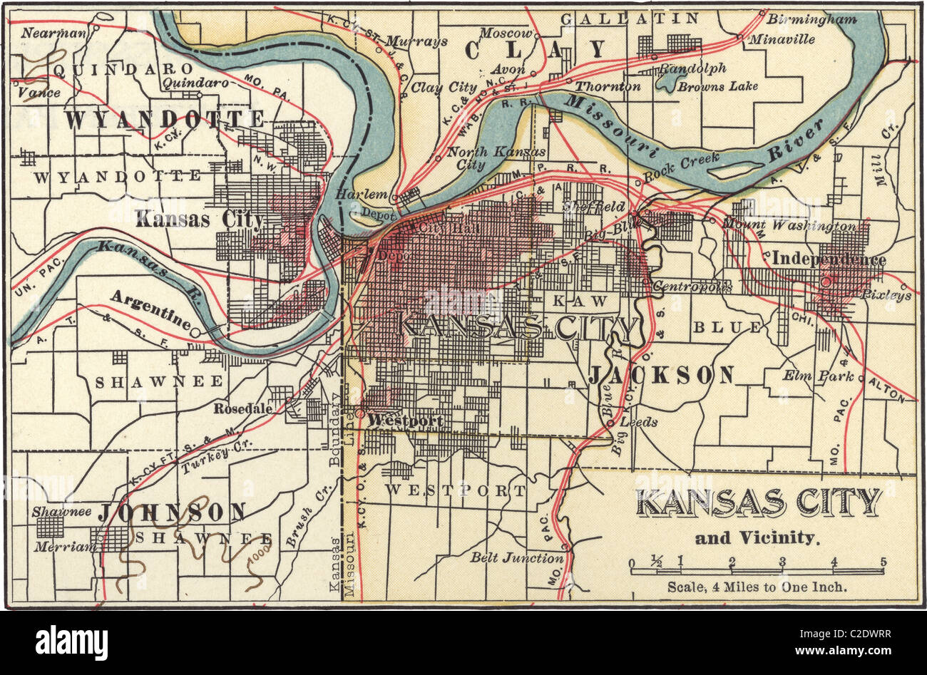 Karte von Kansas City Stockfoto