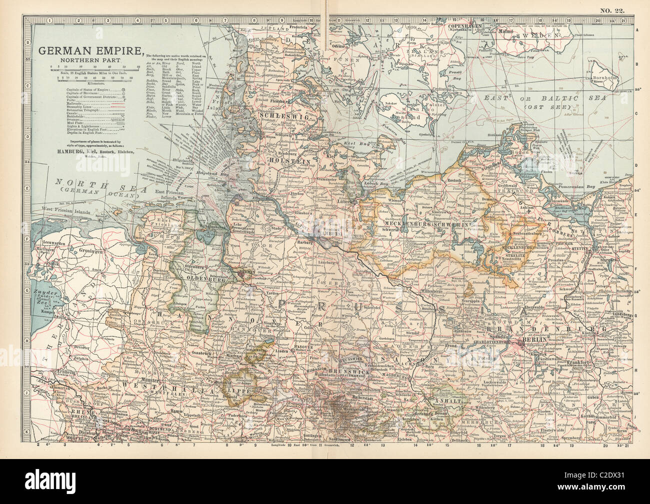 Karte des nördlichen Teils des Deutschen Reiches Stockfoto