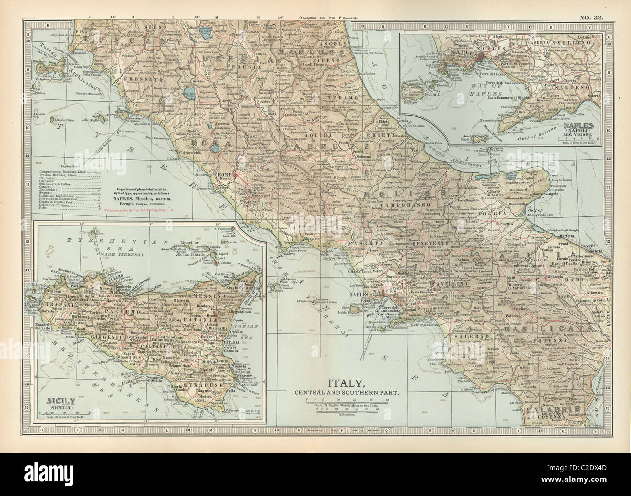 Karte von Italien mit Sizilien und Neapel Stockfoto
