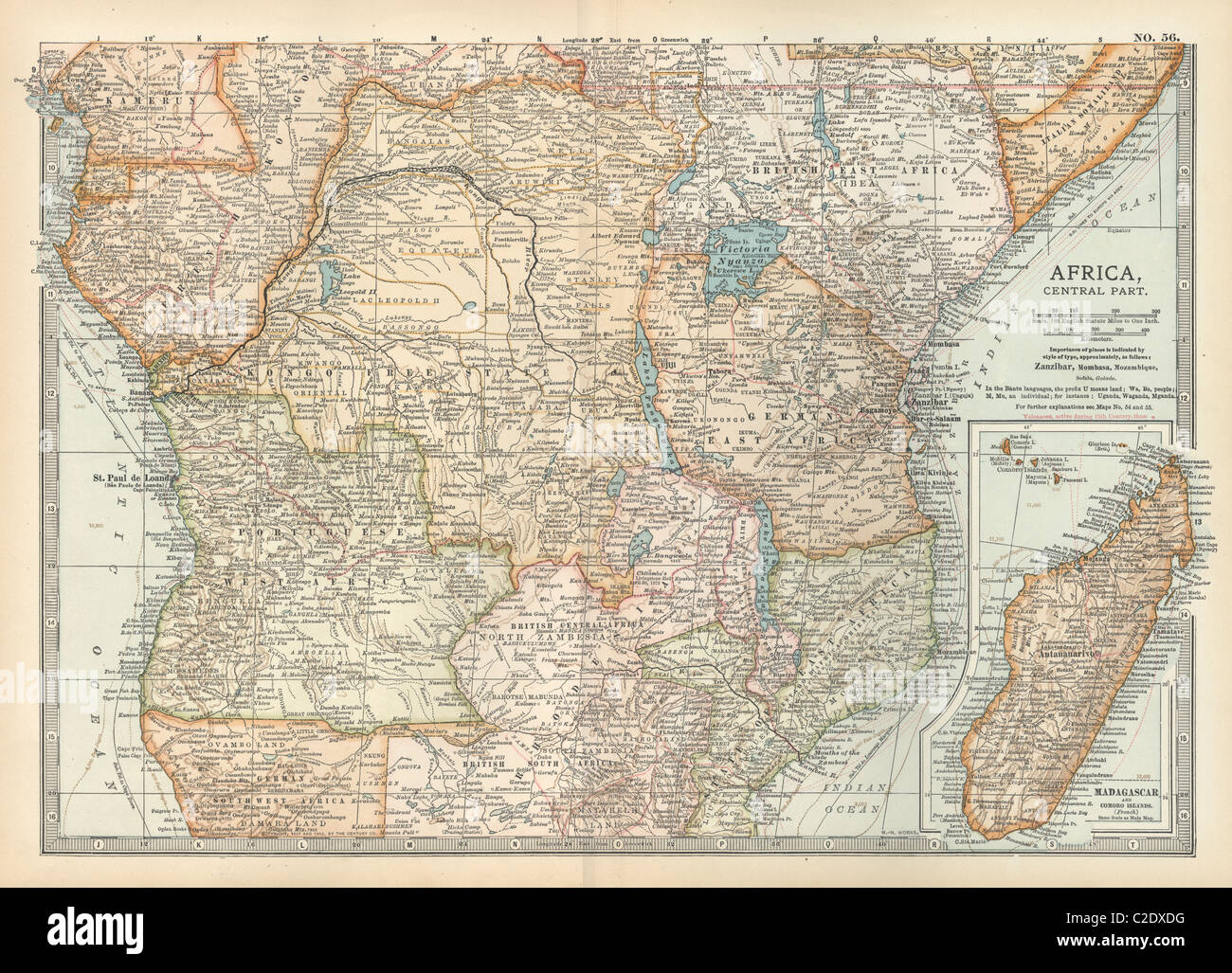 Karte von kolonialen Afrika mit Madagaskar Stockfoto