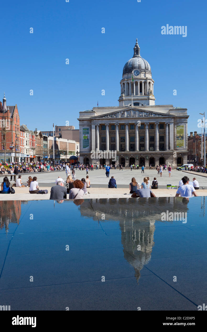 Rathaus und alten Marktplatz Brunnen Nottingham Nottinghamshire England GB UK EU Europa Stockfoto