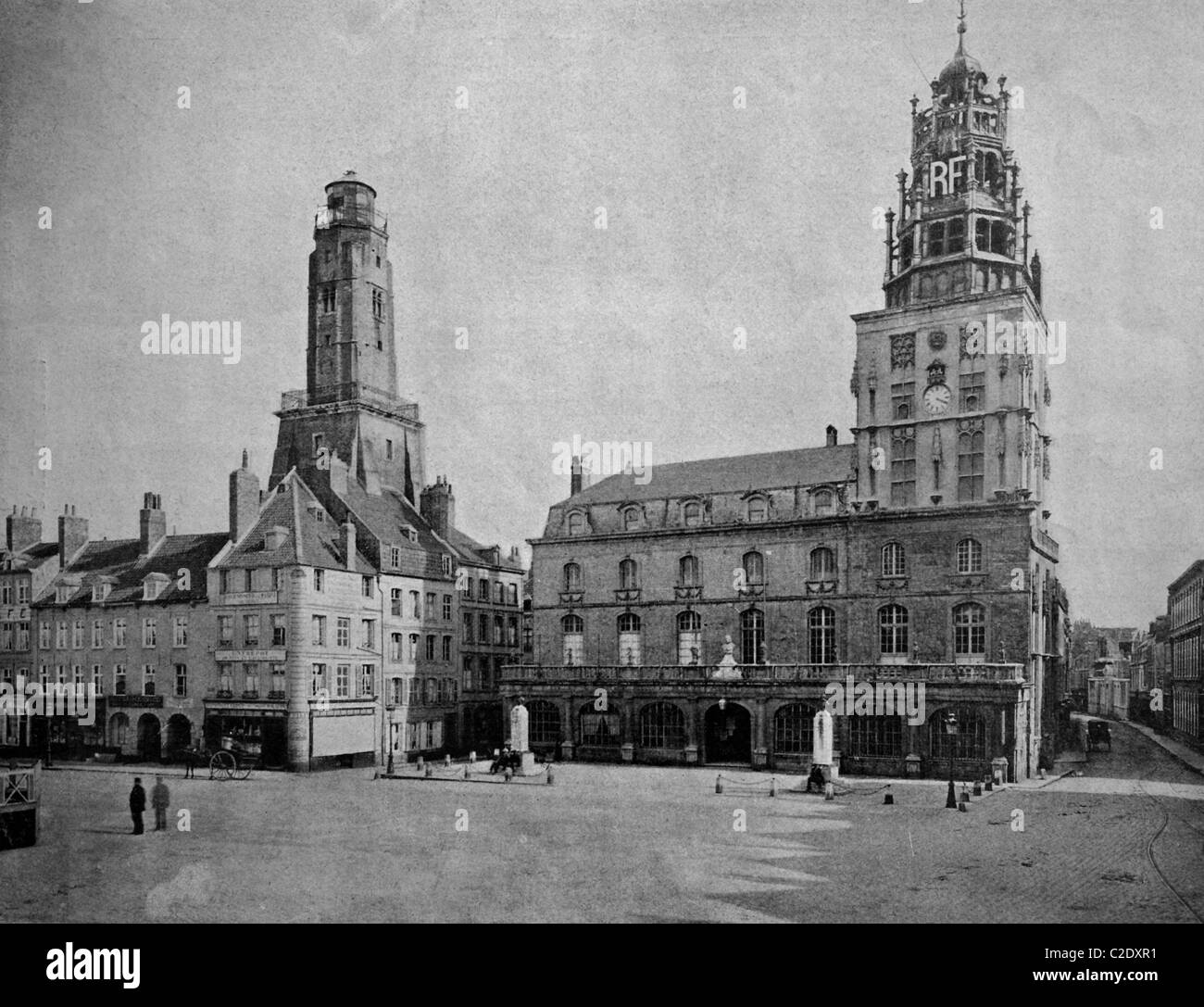 Eines der ersten Autotypen des Rathauses von Calais, Frankreich, historische Fotos, 1884 Stockfoto