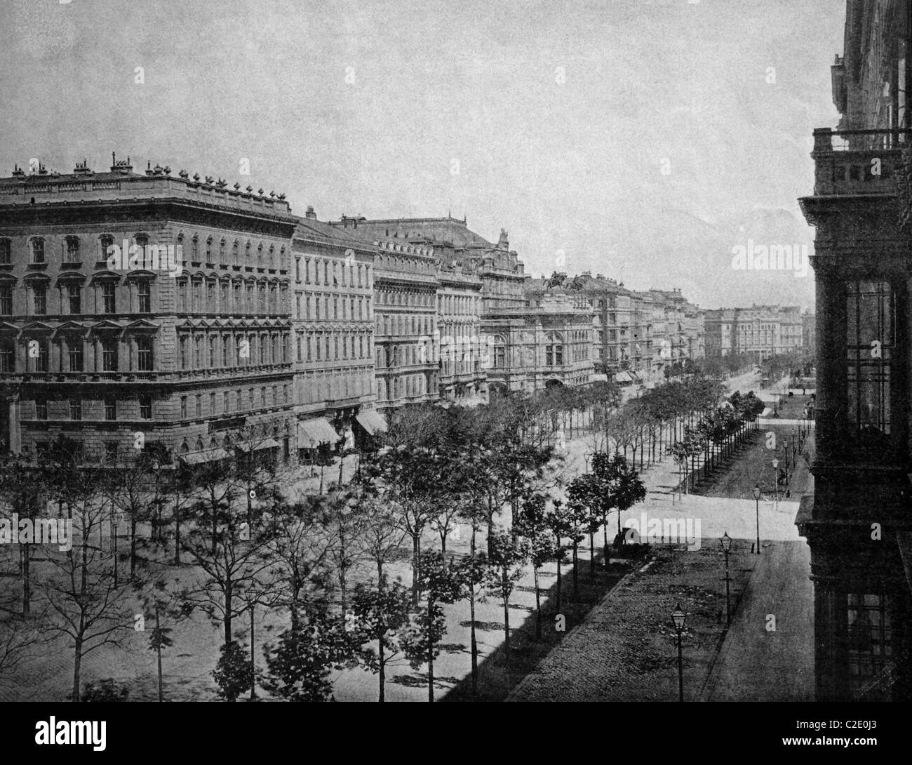 Eines der ersten Autotypen der Oper und Kaertner Ring in Wien, historische Fotografie, 1884 Stockfoto