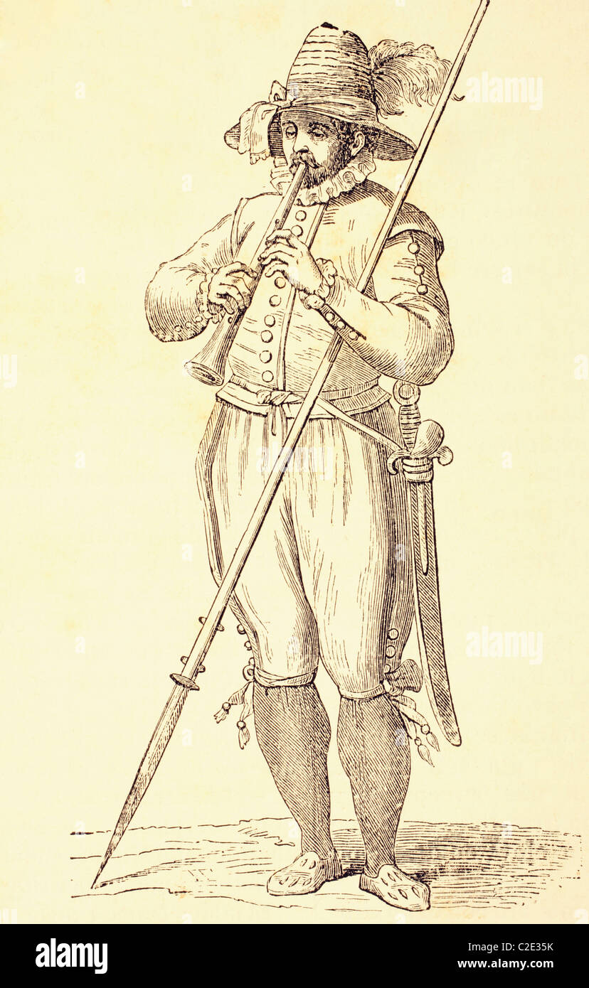 Italienische Bauern Dolçaina zu spielen. Nach einem 16. Jahrhundert arbeiten von Cesare Vecellio. Stockfoto