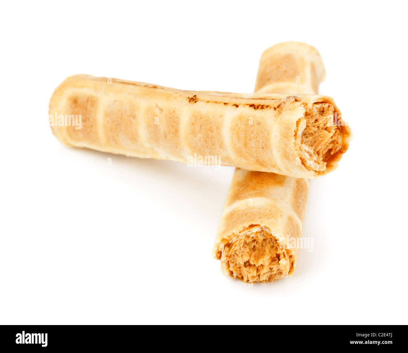 Cream Wafer rollt isolierten auf weißen Hintergrund Stockfoto