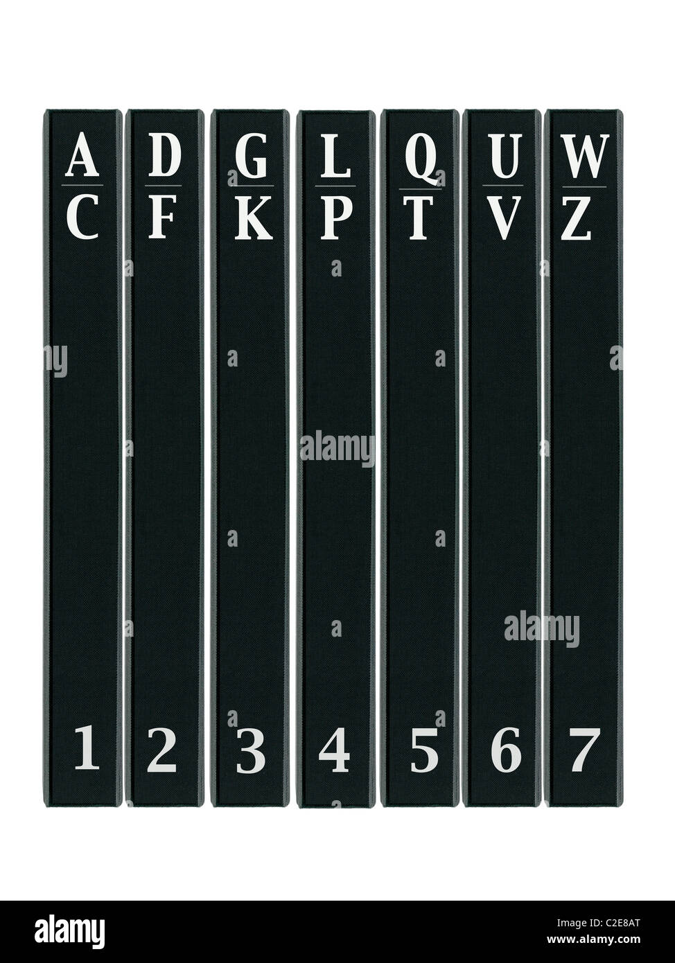 Enzyklopädien vor einem weißen Hintergrund isoliert Stockfoto