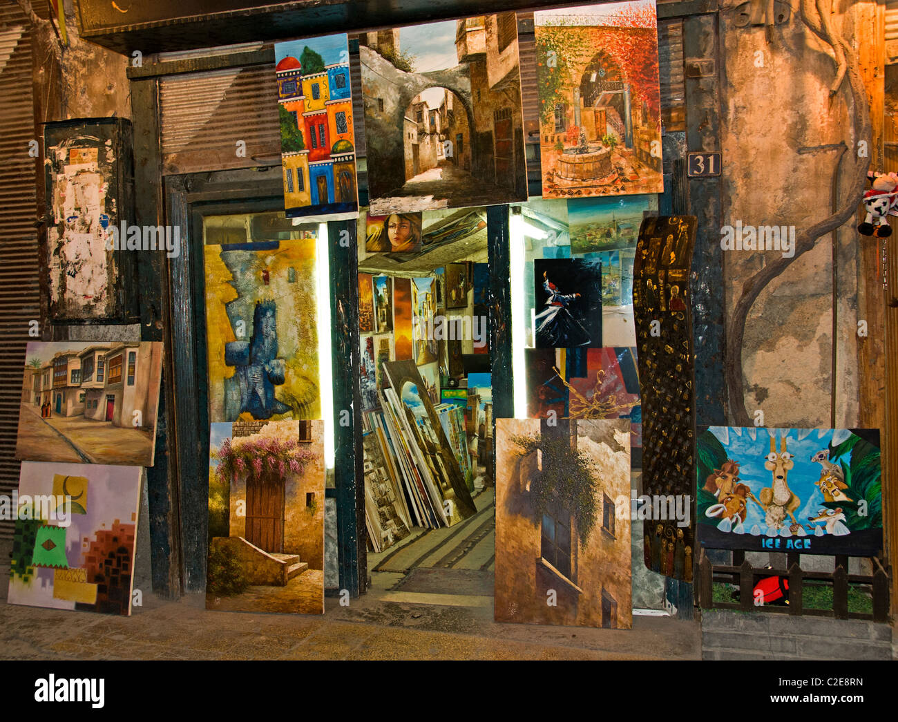 Alten Damaskus Syrien Antik Basar Kunsthandlung Souq Flohmarkt Stockfoto