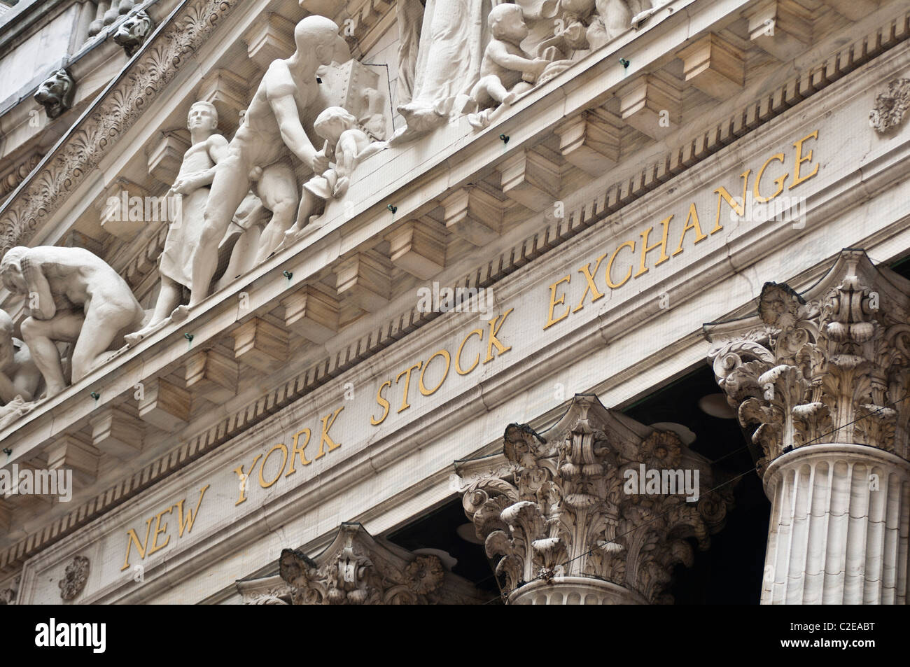 New York Börsengebäude Detail am Wall Street Lower Manhattan, New York City, USA, Financial District, Stockfoto