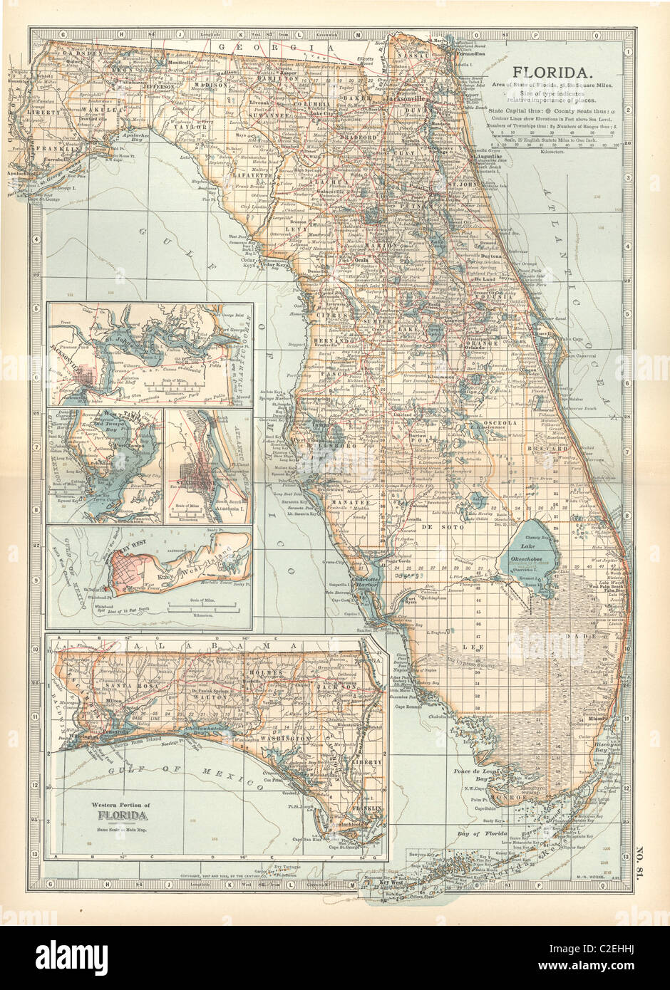 Karte von Florida mit Einsätzen der Städte Stockfoto