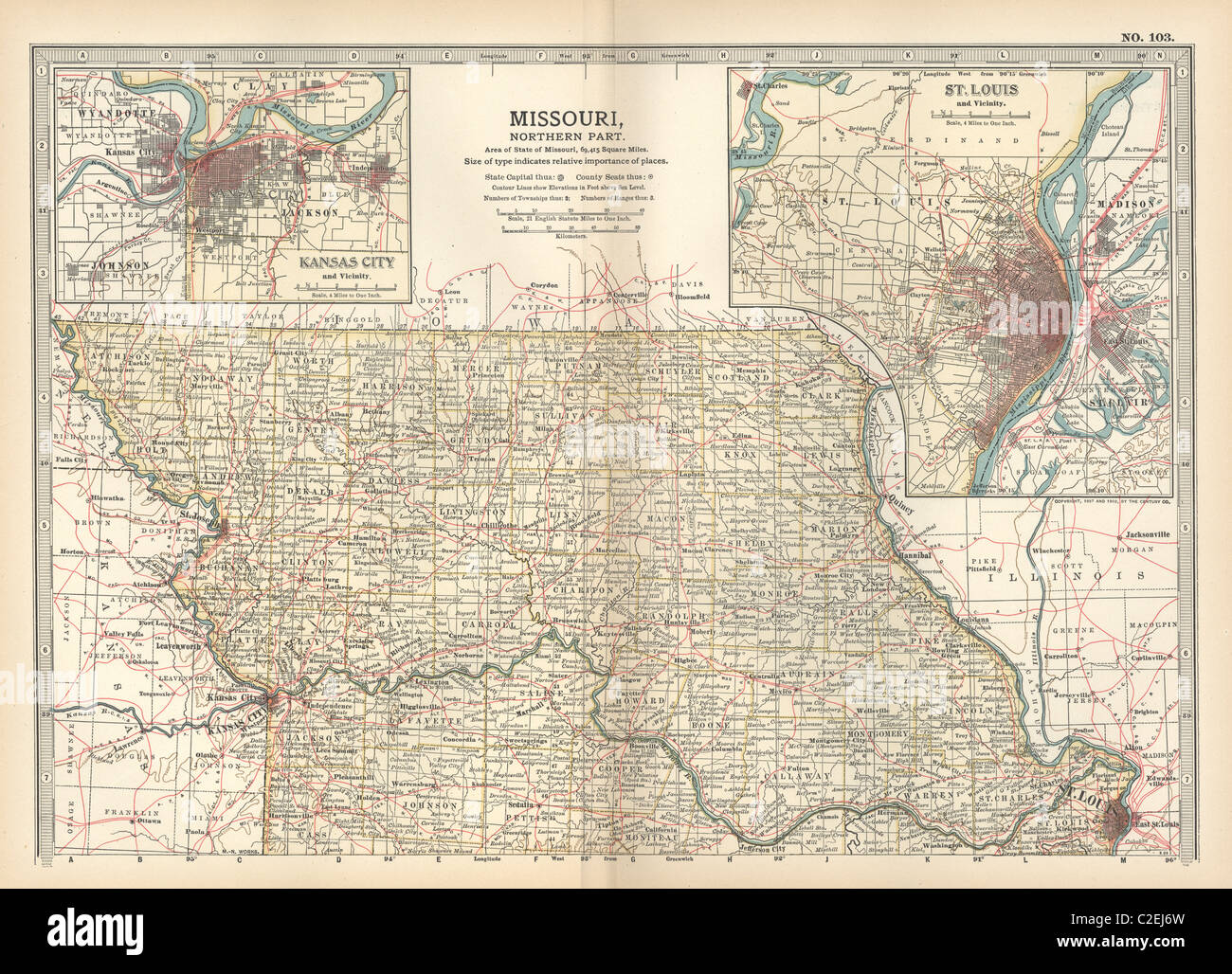 Karte des nördlichen Teils von Missouri Stockfoto